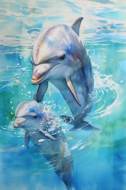 Una Pintura De Dos Delfines En El Agua Foto Premium