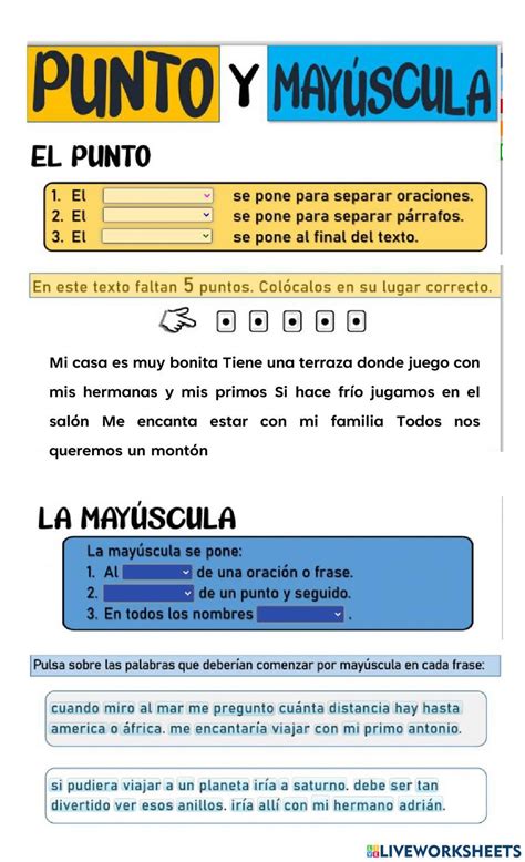 Punto Y May Scula Uso Worksheet Actividades Para Clase De Espa Ol