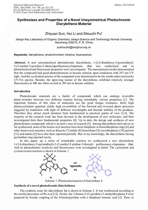 Synthesizes And Properties Of A Novel Unsymmetrical Photochromic