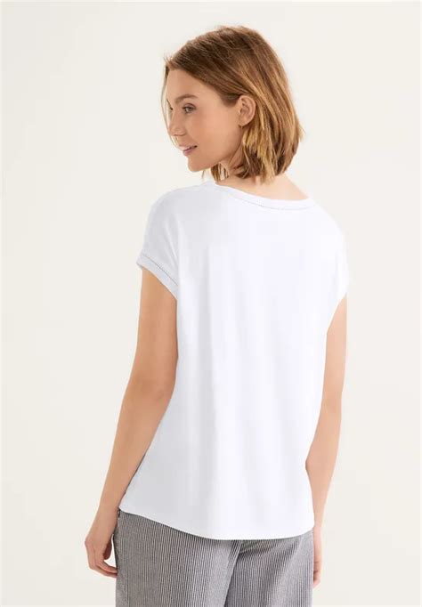 Street One T Shirt En Jersey Avec Ruban D Coratif Pour Femmes En Blanc