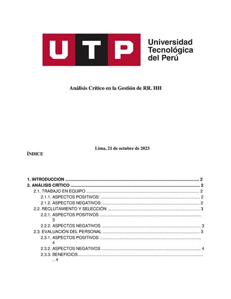 Pc Gestion De Recursos An Lisis Cr Tico En La Gesti N De Rr Hh Lima