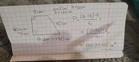 Oblicz pole trapezu prostokątnego o podstawach 5 cm i 1 3 dm i