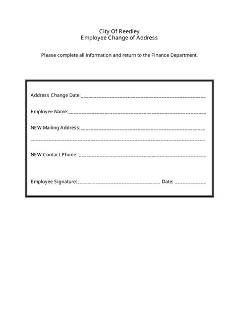 City Of Reedley California Employee Change Of Address Form Fill Out