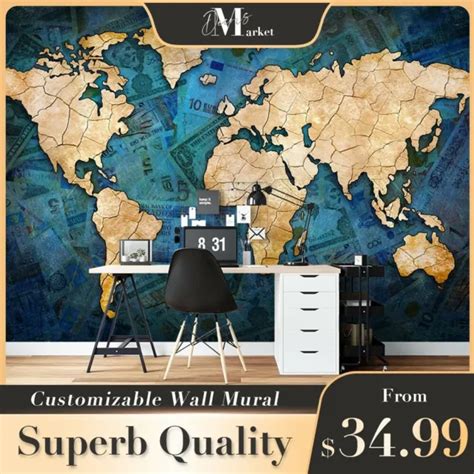 World Map Maps World Map D Wall Mural Australia Removable Wallpaper