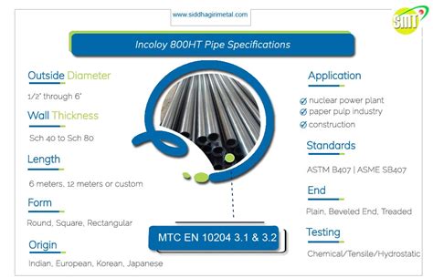 Incoloy 800HT Pipe ASTM B407 UNS N08810 N08811 Seamless Welded Tube