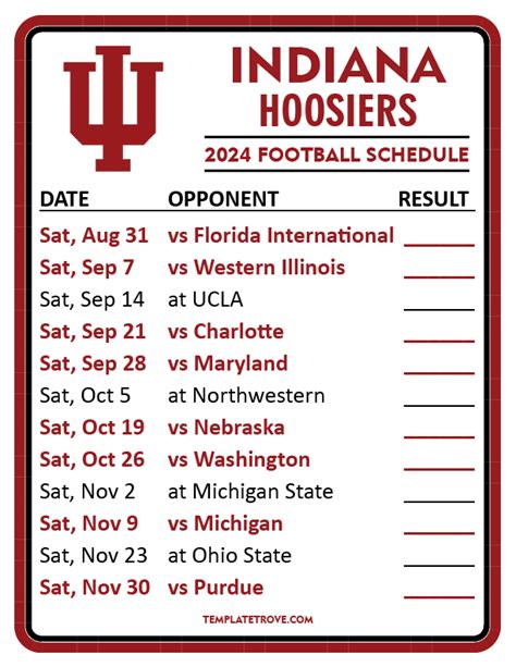 Printable 2024 Indiana Hoosiers Football Schedule