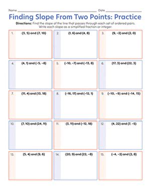 Finding Slope From Two Points Practice Worksheet Education