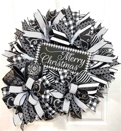 Black And White Buffalo Plaid Wreath Best Christmas Wreath Etsy