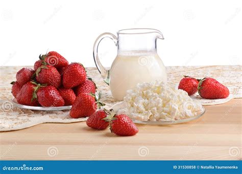 Strawberries Milk And Cottage Cheese Stock Photo Image Of Freshness