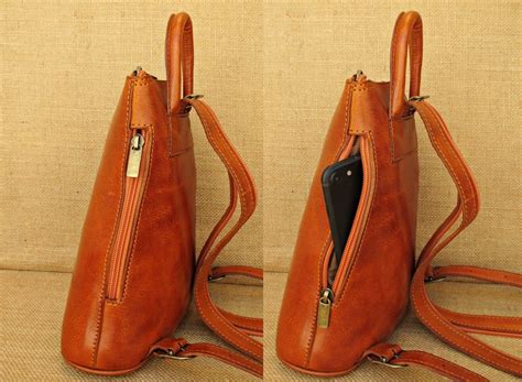 Small Leather Backpack Women Daily Backpack Zipper Strap Etsy