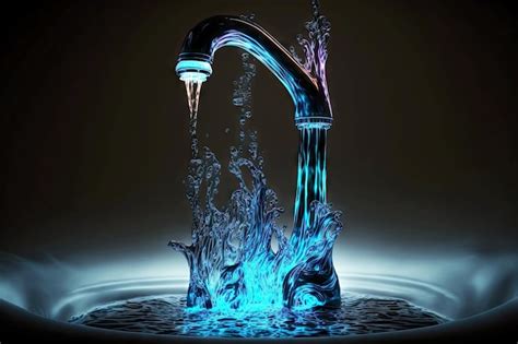 Premium Photo Water With Blue Glow Flows From Tap Into Sink