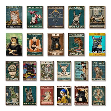 Vintage Mental Black Cat Poster Get Naked Posters Funny Donkey Bathroom Canvas Painting Wall Art