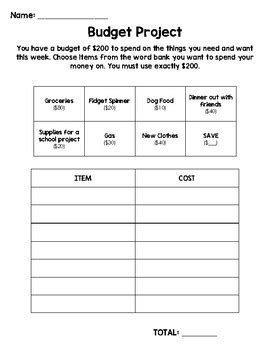 Budget Activity FREEBIE By MrsRobertsonsFirst TPT