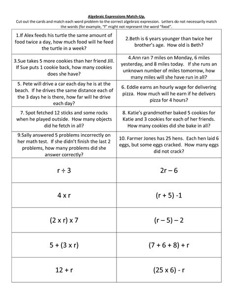 Grade 7 Algebraic Expressions Worksheets