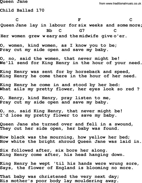 Top Folk And Old Time Songs Collection Queen Jane Lyrics With