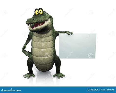 Cartoon Crocodile Holding Blank Sign Stock Photo