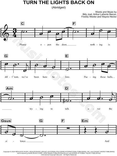 Billy Joel Turn The Lights Back On Abridged Sheet Music For