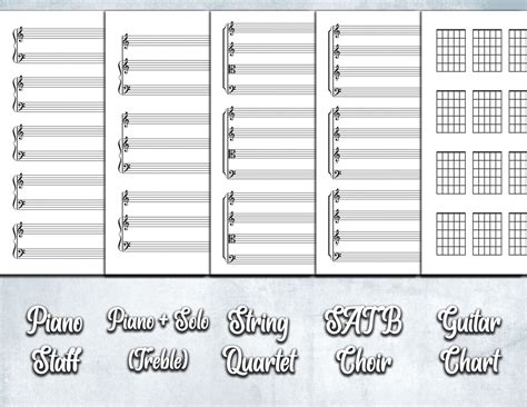 Blank Staff Paper For Musicians Printable Piano Violin Instruments Choir Satb Bass Clef