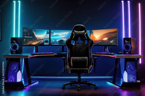 A Multi Monitor Gaming Setup With A High Performance Gaming Computer With Rgb Lighting A Gamer