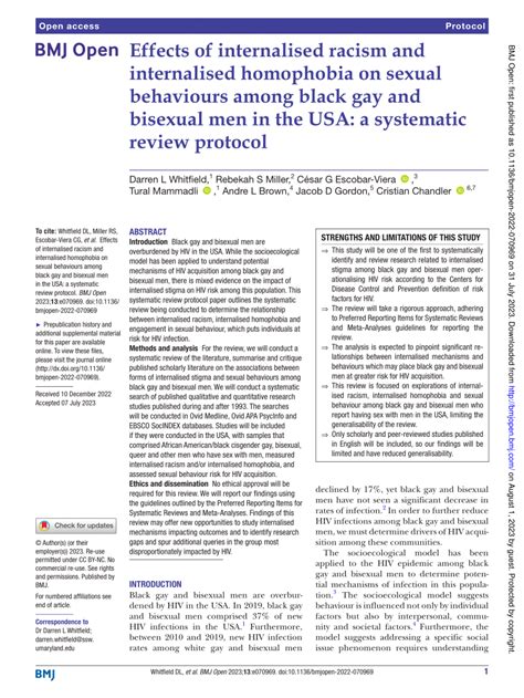 Pdf Effects Of Internalised Racism And Internalised Homophobia On Sexual Behaviours Among