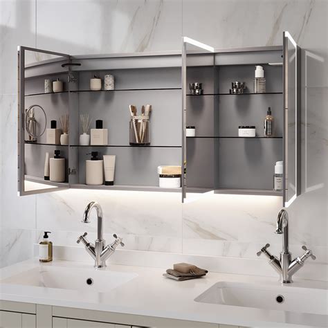 3 Door Chrome Mirrored Bathroom Cabinet With Lights Bluetooth And Demister 1200 X 700mm Ursa