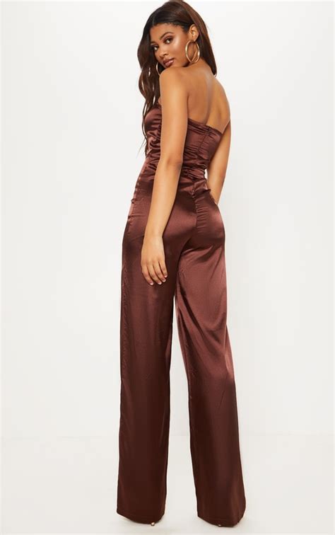 Tall Chocolate Brown Bandeau Jumpsuit Tall Prettylittlething Ca