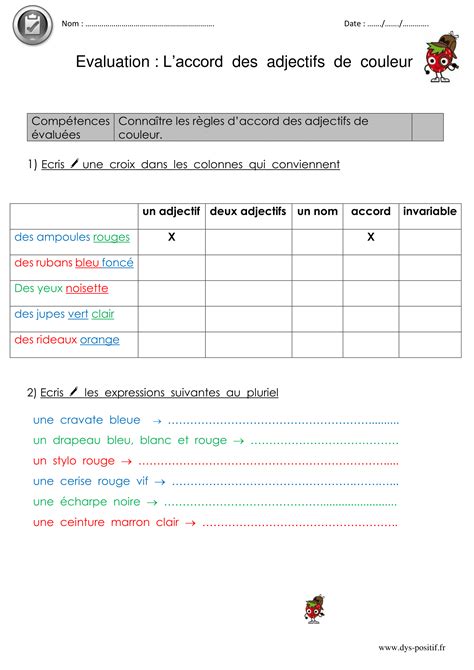 Laccord De Ladjectif De Couleur Regles Et 491