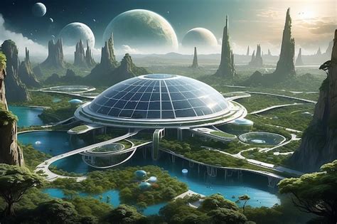 Premium Photo A Futuristic Space Colony On A Distant Planet With