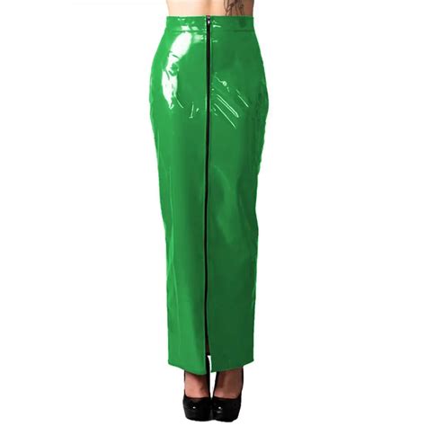 Sissy Pvc Leather Hobble Skirts High Waist Full Zipper Midi Pencil Skirts Sexy Stretch Punk High