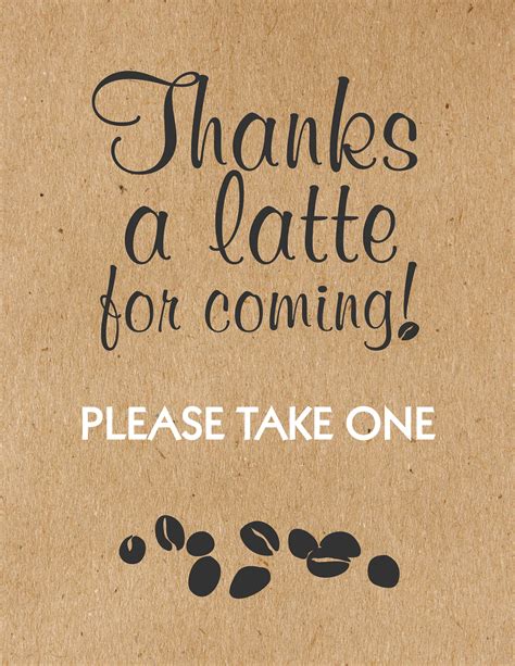 Thanks A Latte For Coming Printable Favor Sign Love Is Etsy