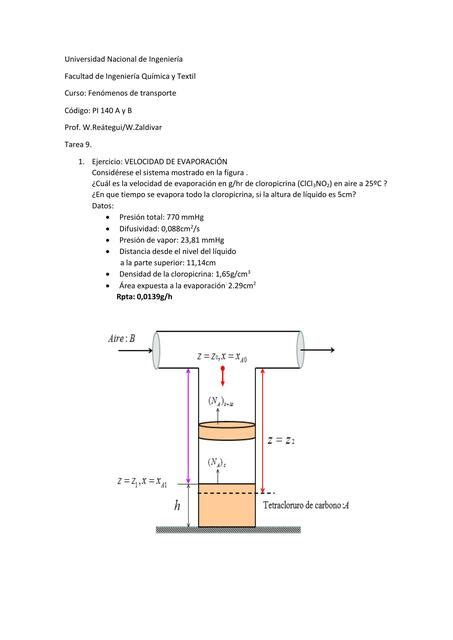 Tarea Ejercicio Velocidad De Evaporaci N Apuntesdeingenieria Udocz