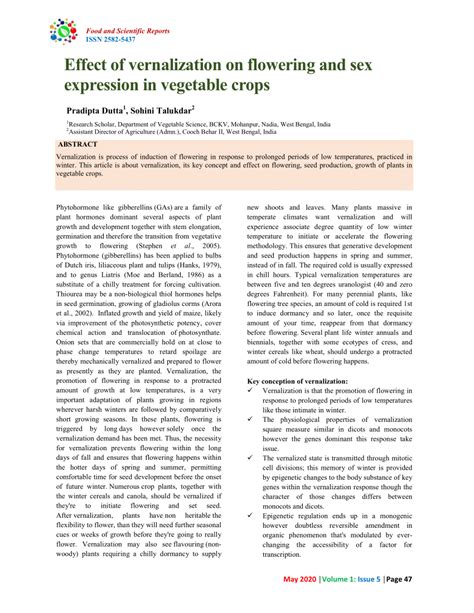 Pdf Effect Of Vernalization On Flowering And Sex Expression In