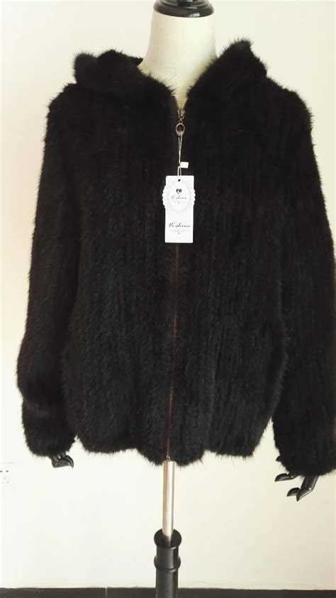 Winter Fur Coat Jacket For Women Genuine Real Knitted Mink Fur