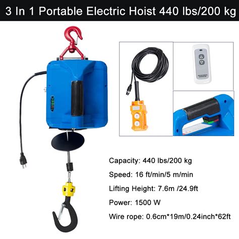 3 In 1 440lb200kg Wireless Electric Hoist 30m Wireless Remote Control