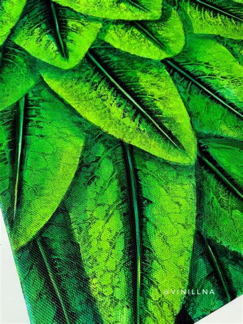 Green Tropical Leaves Painting Botanical Painting Leaf Painting Green