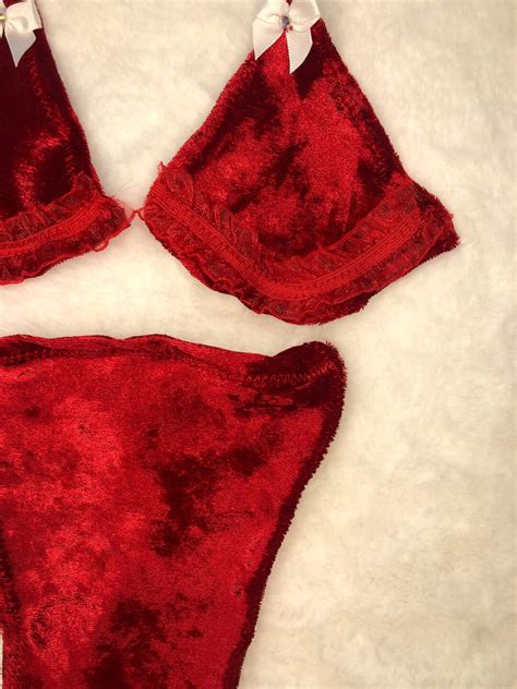 Christmas Velvet Red Bikini Stripper Outfit Exotic Etsy