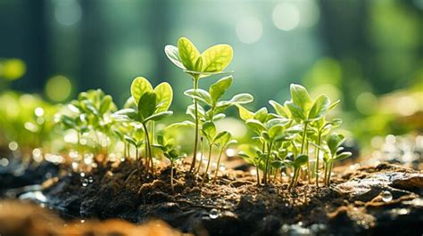 Premium AI Image Fresh Green Plant Grow In A Meadow Basking In Sunlight