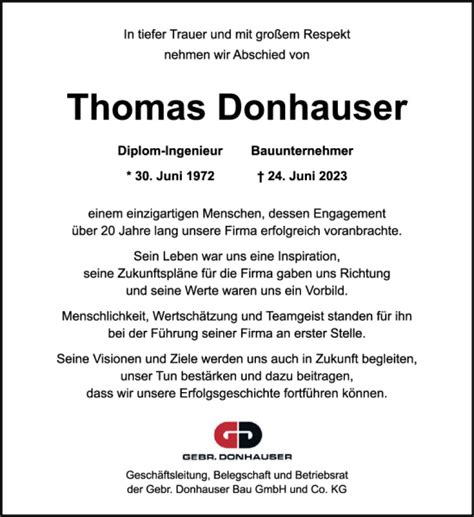 Traueranzeigen Von Thomas Donhauser Mittelbayerische Trauer