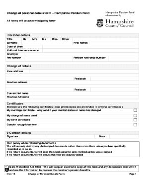 Fillable Online Hants Gov Change Of Personal Details Form November