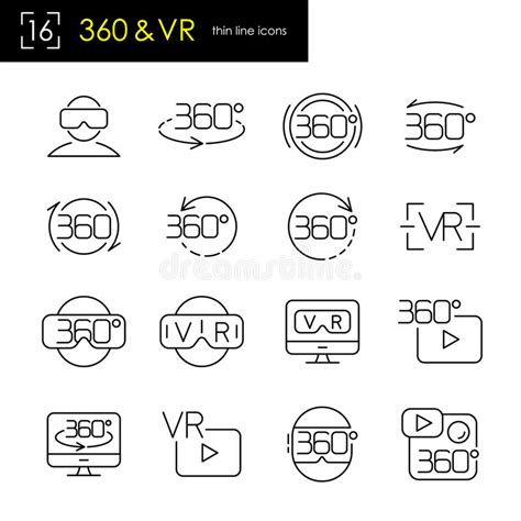 Virtual 360 Degrees Icons Set Outline Style Stock Vector