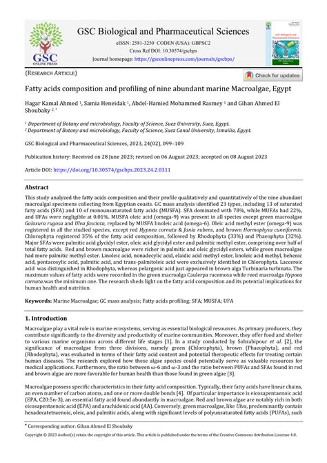 PDF Fatty Acids Composition And Profiling Of Nine Abundant Marine