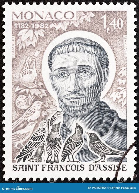 Monaco Circa A Stamp Printed In Monaco Shows St Francis Of