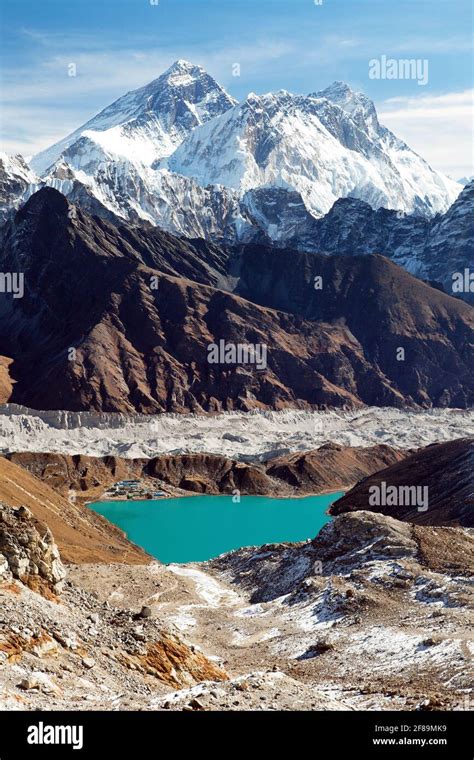 View Of Everest Lhotse Ngozumba Glacier And Gokyo Lake From Renjo La