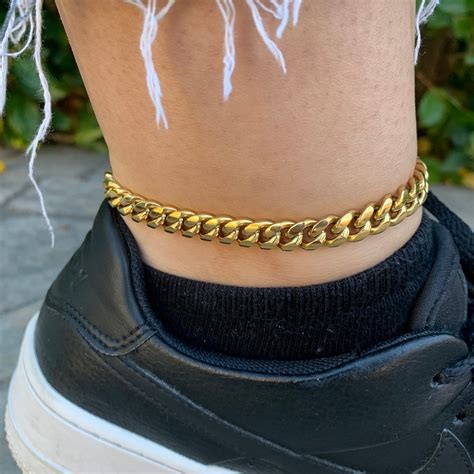 Gold Cuban Link Ankle Bracelet Mm Gold Chain Link Anklet Etsy