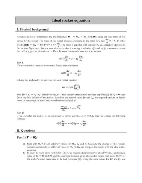 Ideal rocket equation report