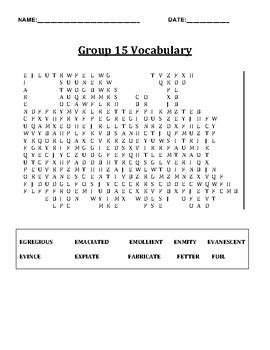 Group 15 Vocabulary Puzzle Packet Quiz And Answer Key SAT LEVEL VOCAB