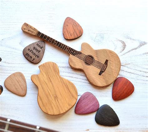 Box For Guitar Picks Personalized Wooden Guitar Shape Box With Engraved