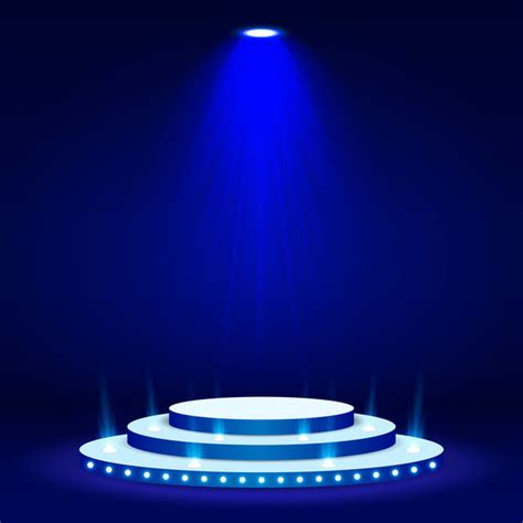 Blue Stage Podium Spotlight Illuminated Scene Vector Illustration Blue