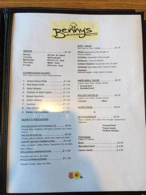 Menu Of Bennys Mexican Food In Tucson Az 85716