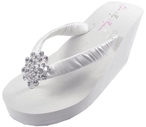 Rhinestone Jewel Flip Flops Womens Bridal Wedding Platform Heel Satin